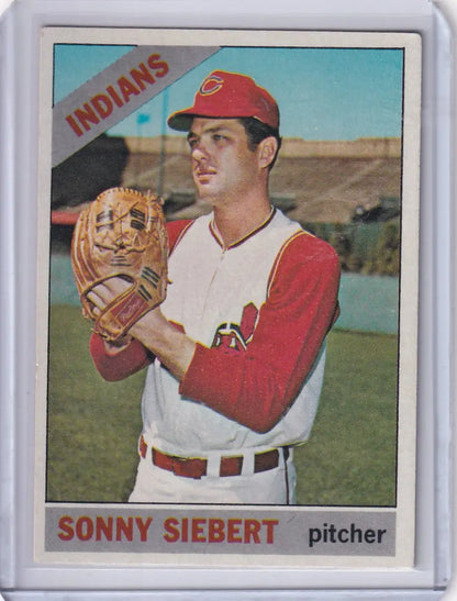 1966 Topps Baseball card of Sonny Siebert, Cleveland Indians pitcher in uniform
