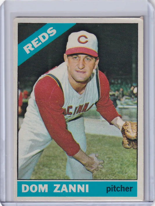 1966 Topps Baseball card of Dom Zanni in Cincinnati Reds uniform