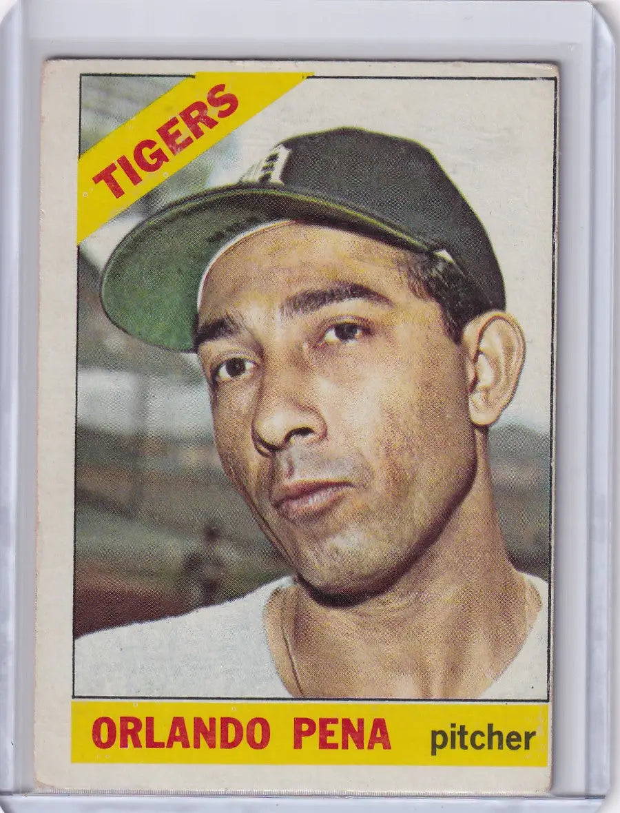 1966 Topps Baseball card of Orlando Pena, Detroit Tigers pitcher, collectible item