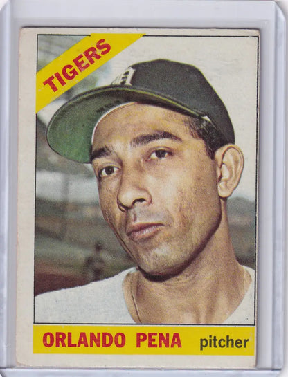 1966 Topps Baseball card of Orlando Pena, Detroit Tigers pitcher, collectible item