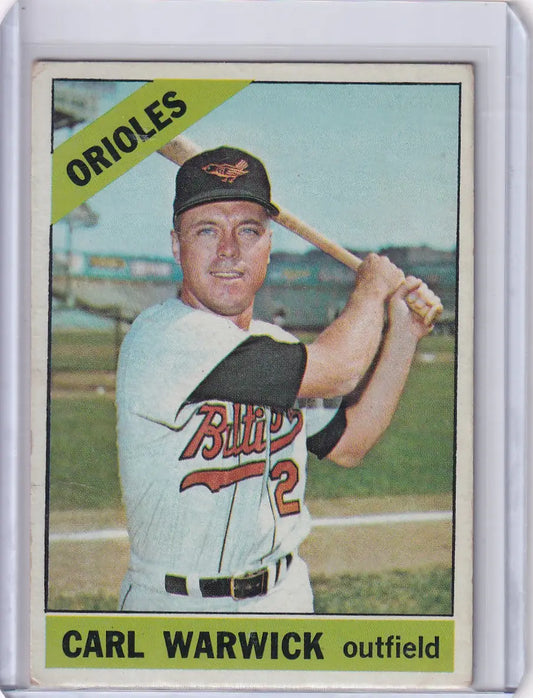 1966 Topps Baseball card of Carl Warwick in a batting stance for Baltimore Orioles