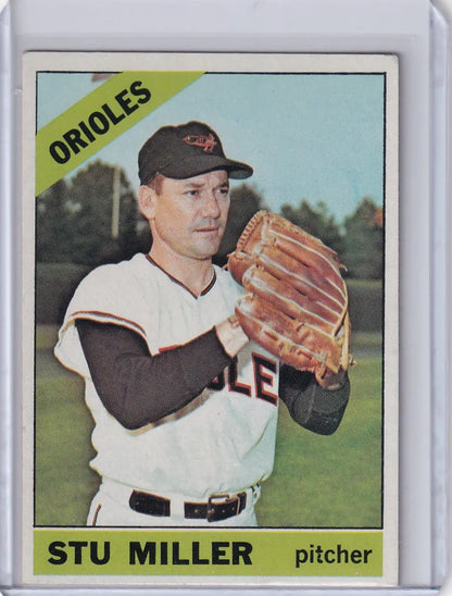 1966 Topps Baseball card of Stu Miller pitching for the Baltimore Orioles