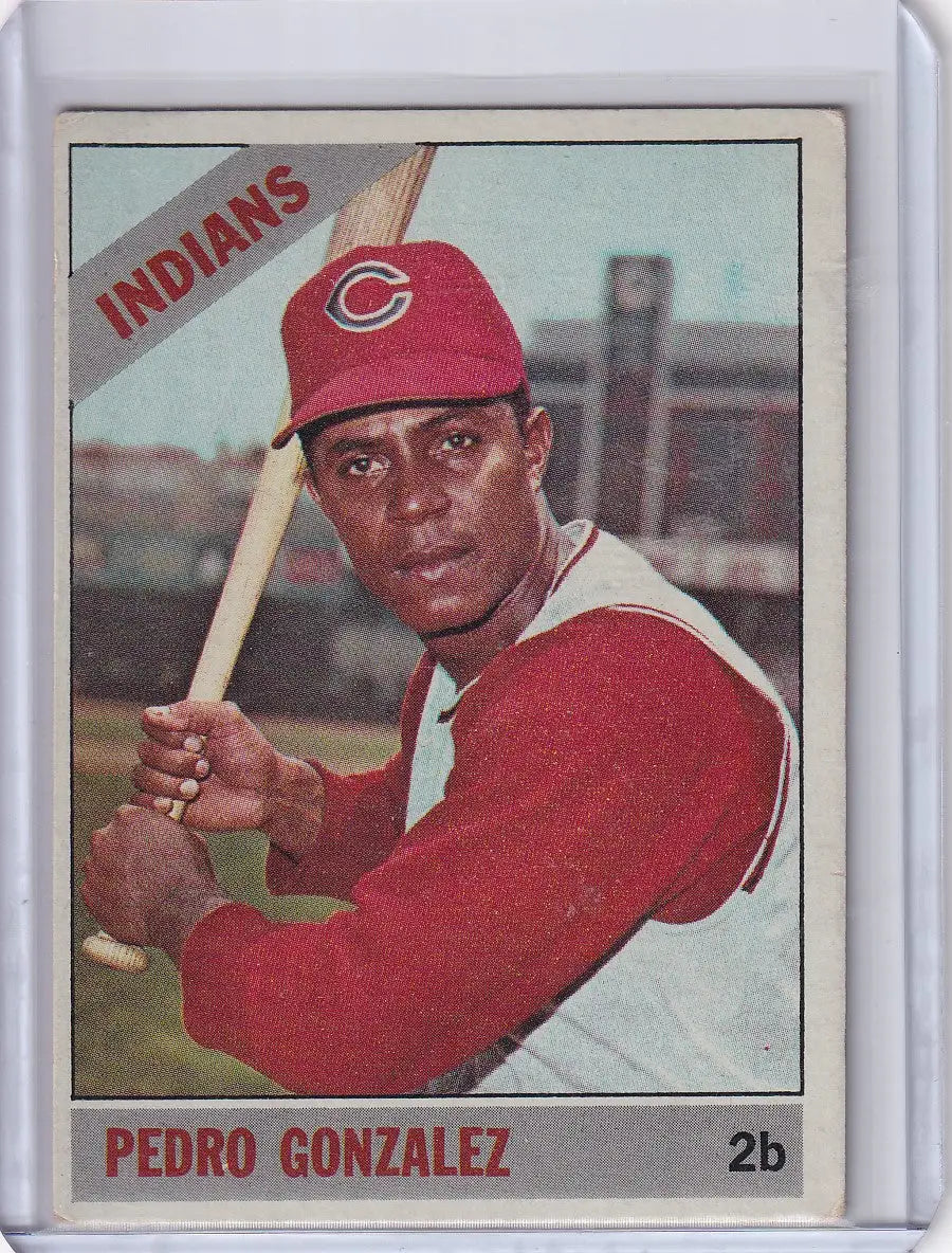 Baseball card of Pedro Gonzalez in a red Cincinnati Reds cap for Topps Baseball