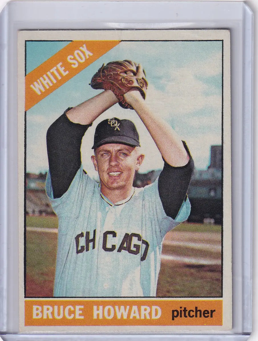Vintage Topps Baseball card of Bruce Howard, Chicago White Sox pitcher in action
