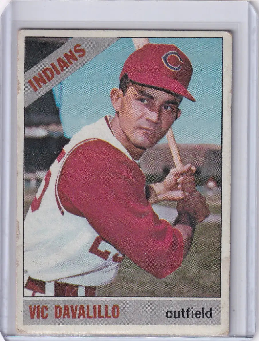 1966 Topps Baseball card of Vic Davalillo, Cleveland Indians outfielder with bat