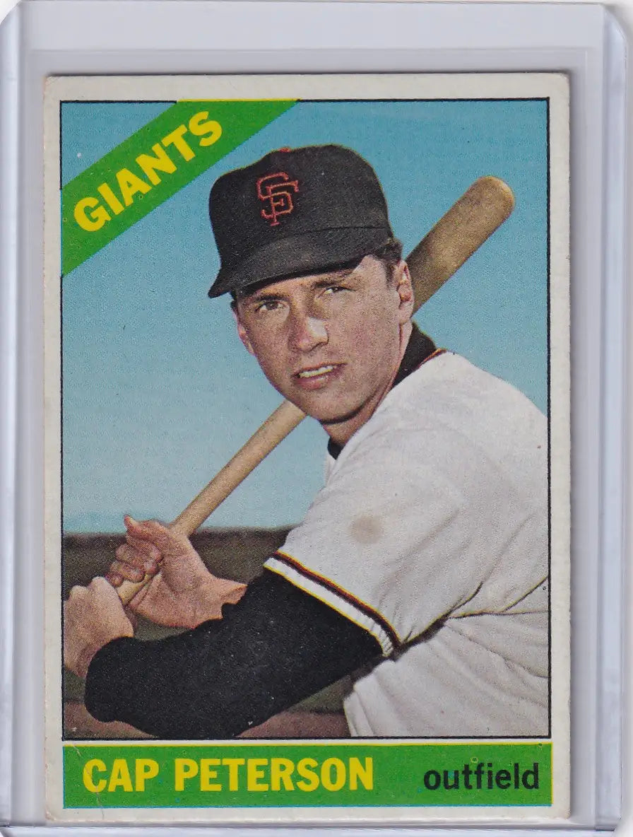 Baseball card of Cap Peterson in batting pose for San Francisco Giants Topps Baseball