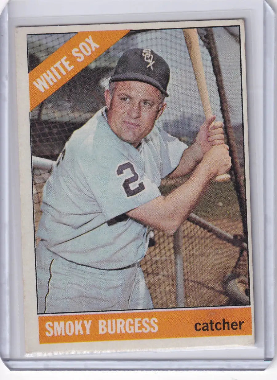 Vintage Topps Baseball card of Smoky Burgess in batting stance for Chicago White Sox