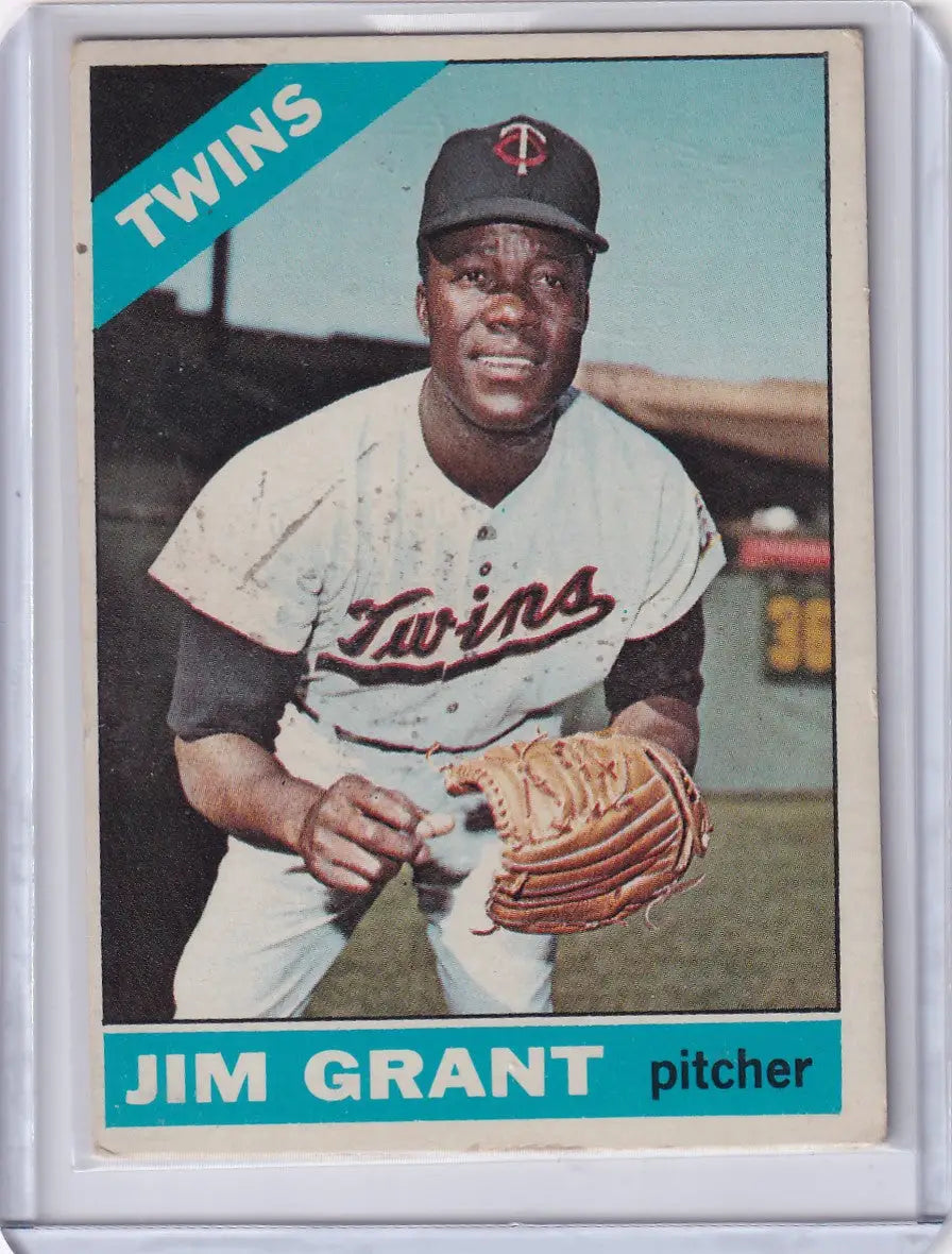 1966 Topps Baseball card of Mudcat Grant, Minnesota Twins pitcher in uniform