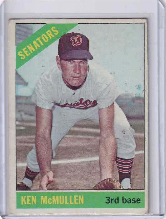 Baseball card of Ken McMullen in fielding stance, Topps Baseball, Washington Senators