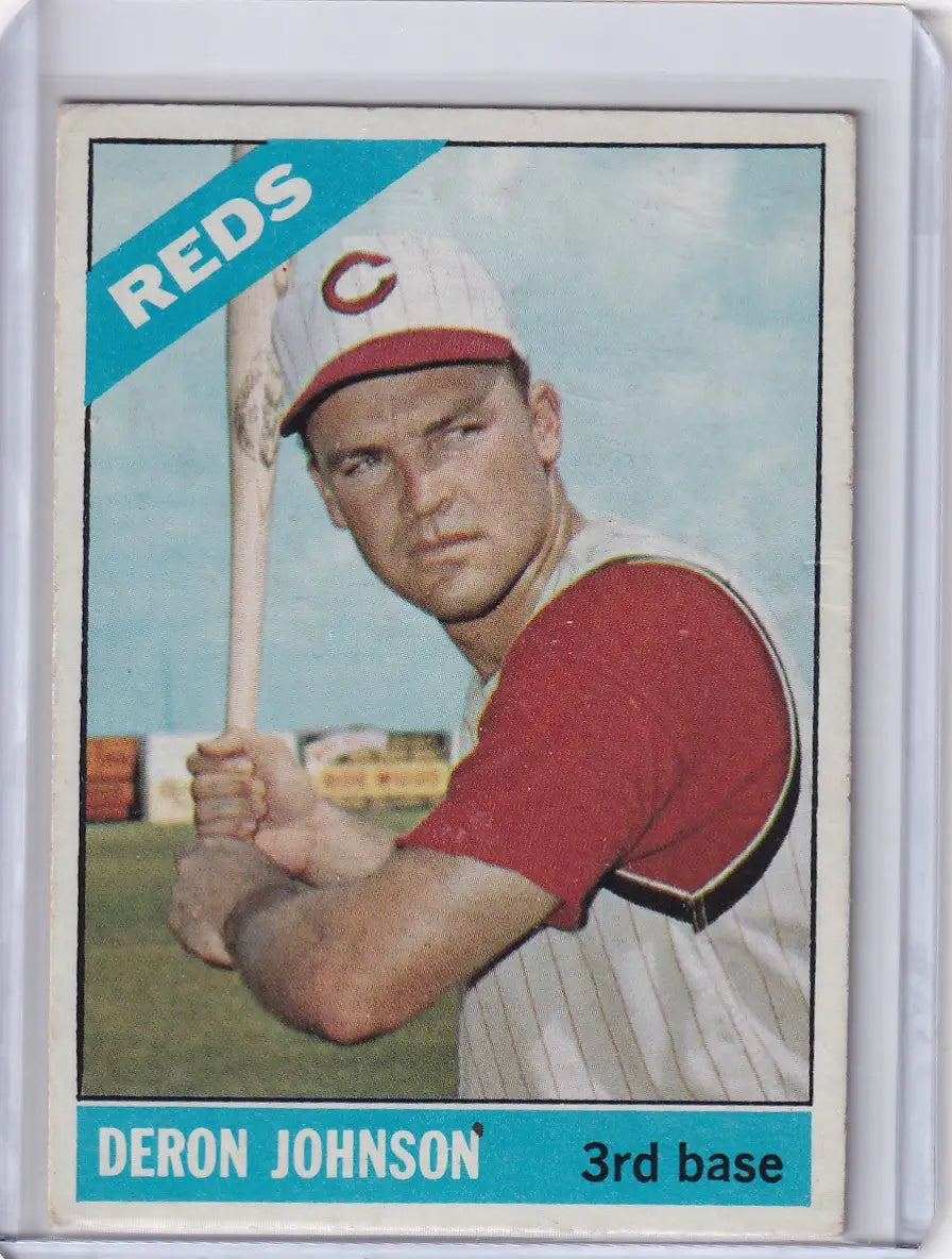 1966 Topps Baseball card of Deron Johnson in batting stance for Cincinnati Reds