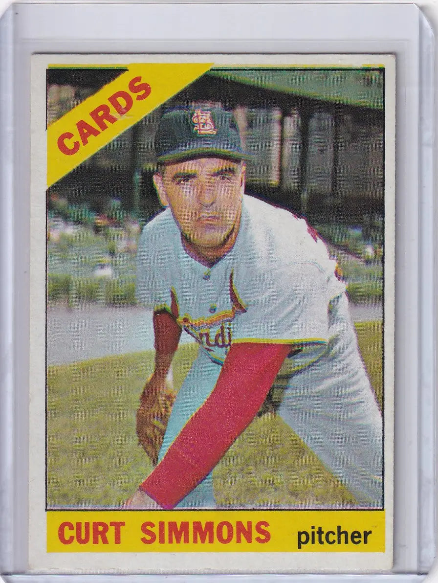 1966 Topps Baseball card of Curt Simmons in pitching stance for St. Louis Cardinals