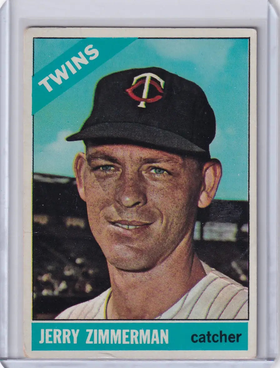 1966 Topps Baseball card featuring Jerry Zimmerman of the Minnesota Twins