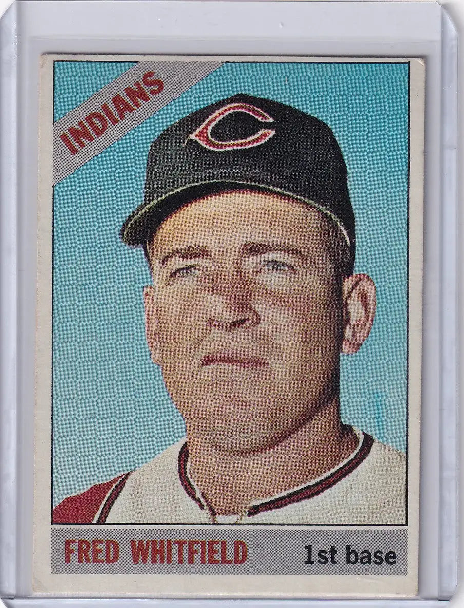 1966 Topps Baseball card of Fred Whitfield featuring the Cleveland Indians cap logo