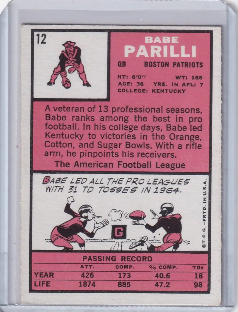 1966 Topps Football #12 Babe Parilli - Boston Patriots - Football Card Single