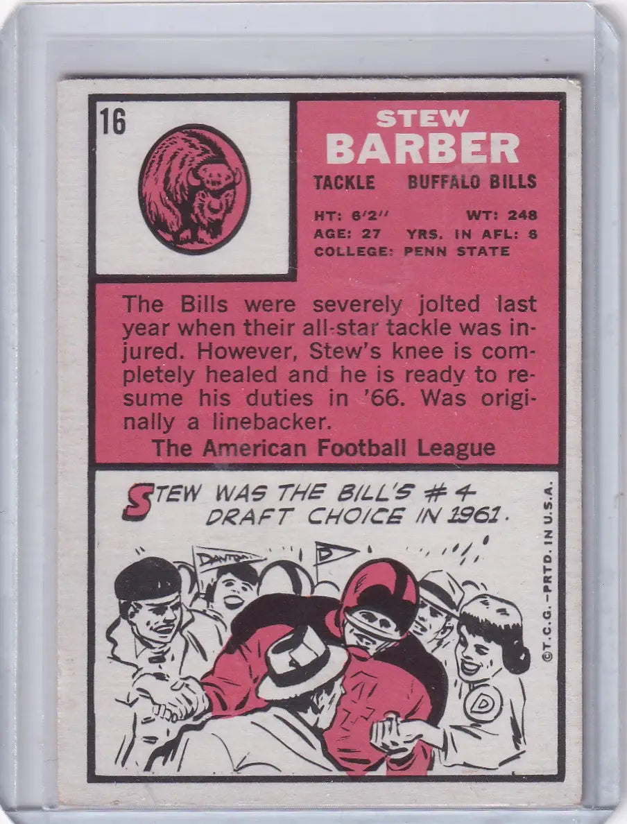 1966 Topps Football #16 Stew Barber - Buffalo Bills - Football Card Single
