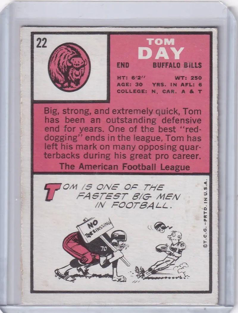 1966 Topps Football #22 Tom Day - Buffalo Bills - Football Card Single