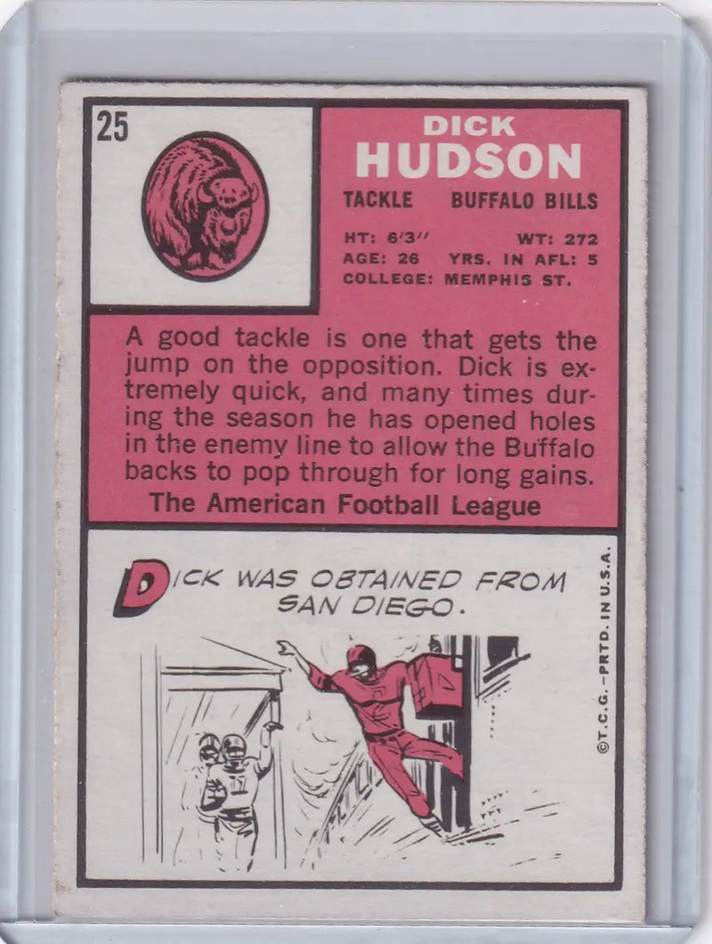 1966 Topps Football #25 Dick Hudson - Buffalo Bills - Football Card Single