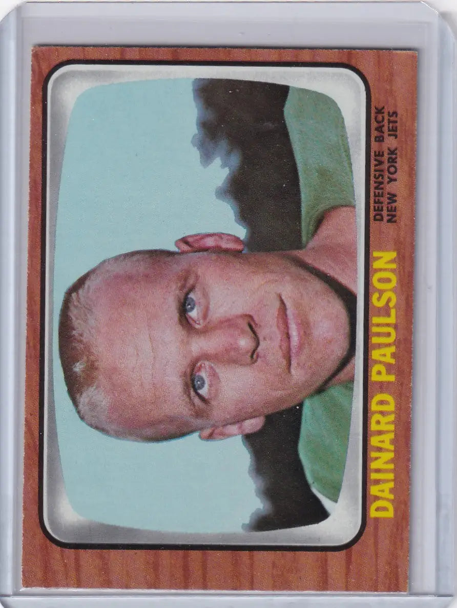 Vintage 1966 Topps Football card featuring Dainard Paulson of the New York Jets