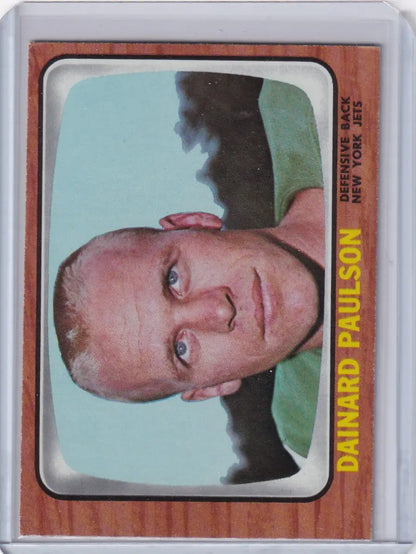 Vintage 1966 Topps Football card featuring Dainard Paulson of the New York Jets