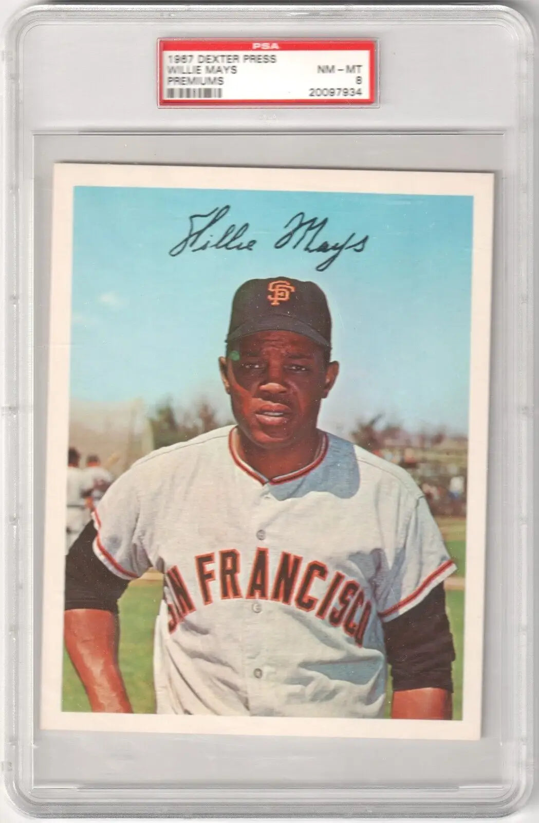 Graded Willie Mays baseball card from Columbia Hobby’s ebay store, PSA 8 POP 7