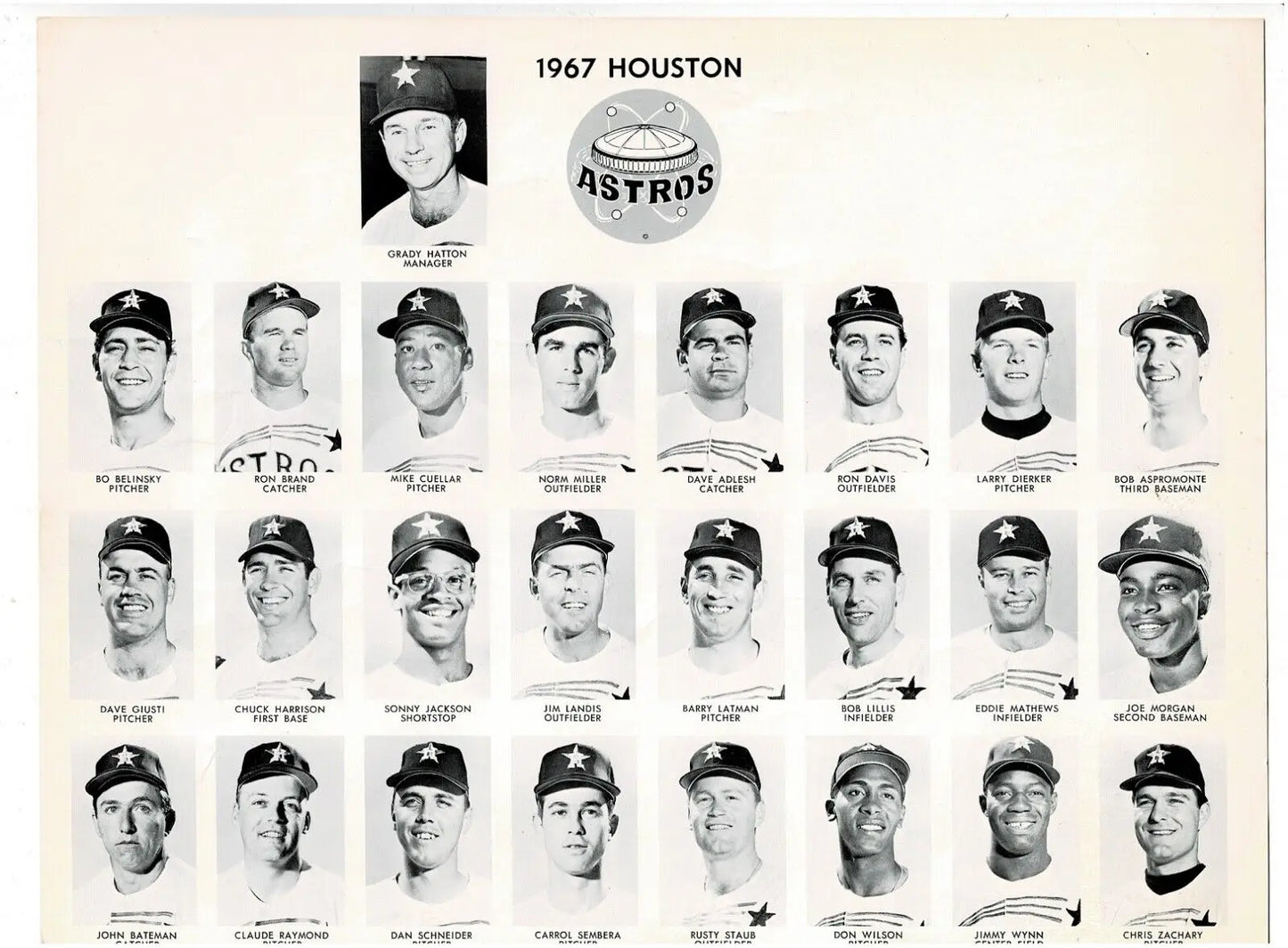 1967 Houston Astros team photo featuring Joe Morgan, perfect for trading cards collectors
