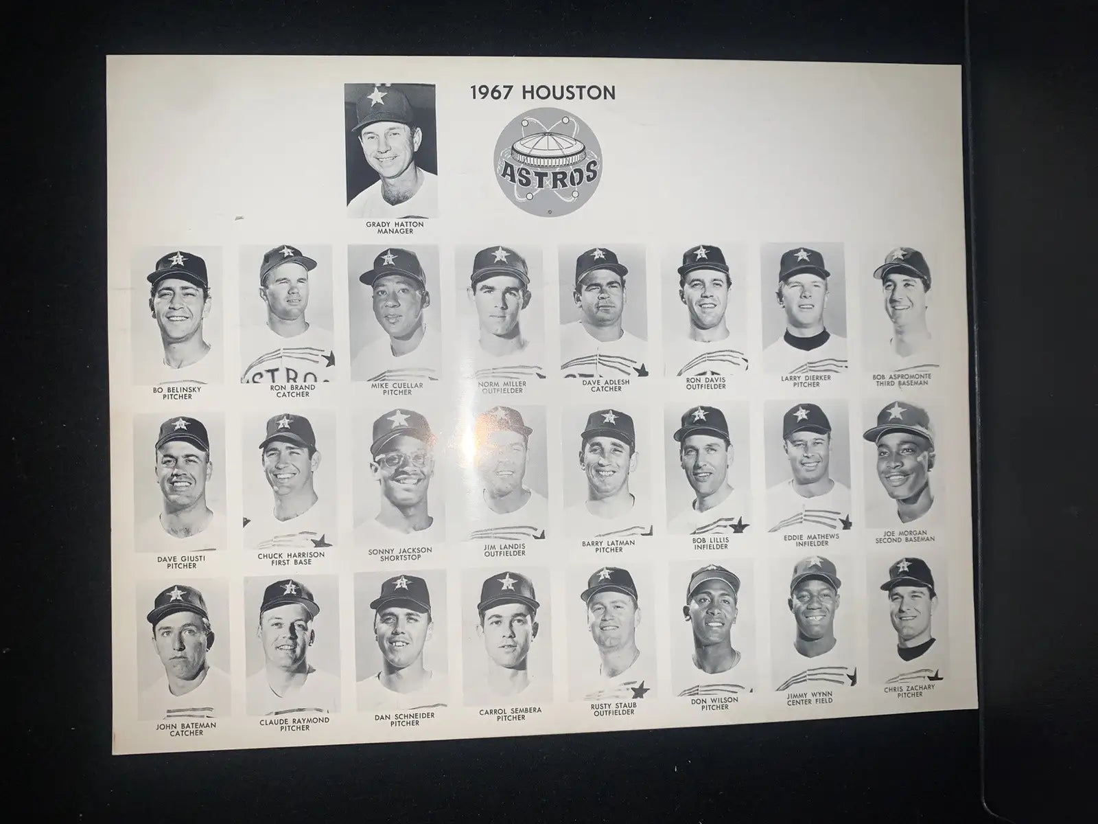 1967 Houston Astros team photo featuring Joe Morgan, perfect for trading cards collectors