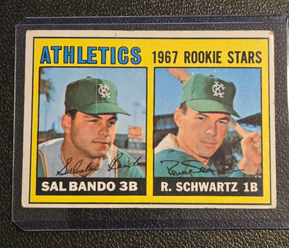 1967 O-Pee-Chee #33 Athletics 1967 Rookie Stars (Sal Bando / Randy Schwartz)