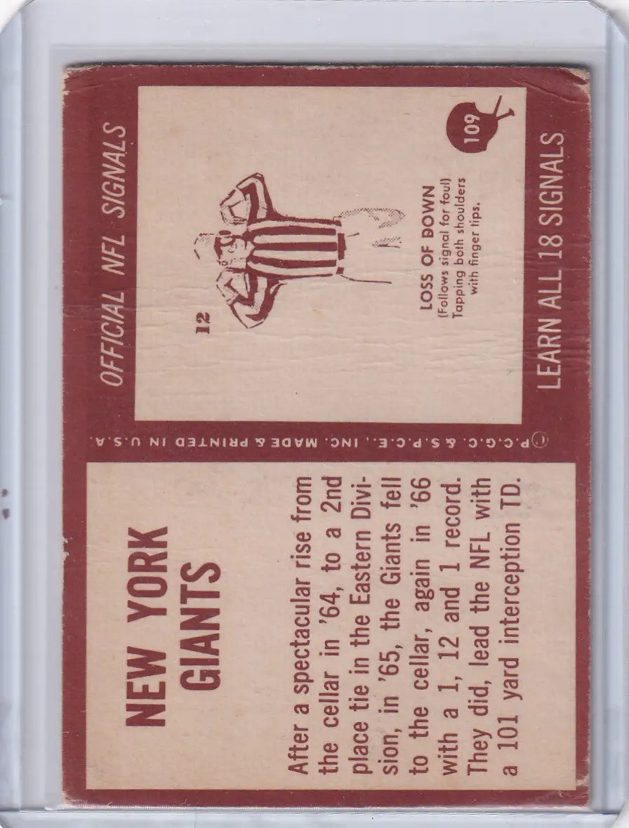 Vintage New York Giants football card from 1967 Philadelphia Football collection