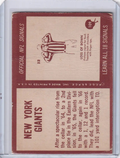Vintage New York Giants football card from 1967 Philadelphia Football collection