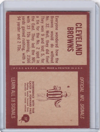 Vintage football card back featuring Cleveland Browns from 1967 Philadelphia Football collection