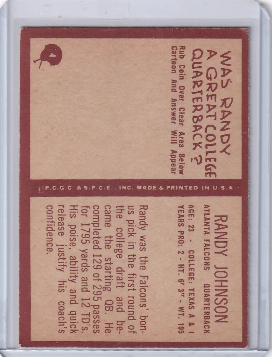 Philadelphia Football Randy Johnson football card Atlanta Falcons collectible image