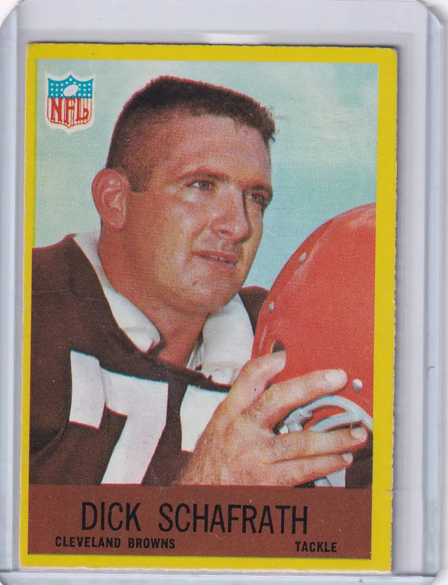 Philadelphia football card featuring Dick Schafrath of the Cleveland Browns from 1967
