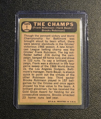 1967 Topps #1 The Champs (Frank Robinson / Hank Bauer / Brooks Robinson