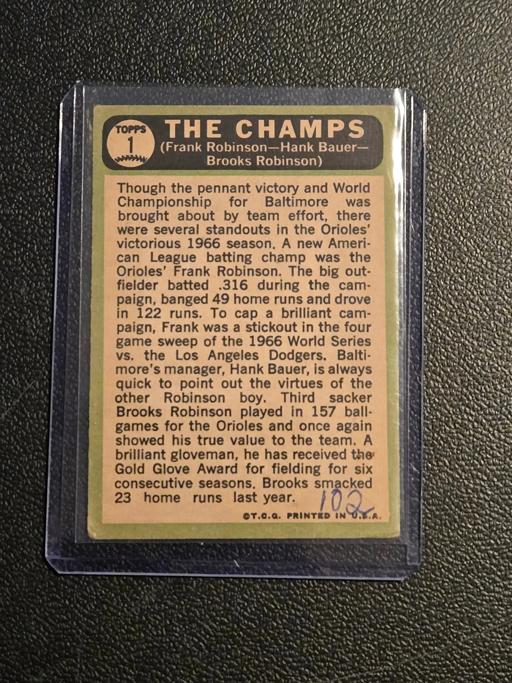 1967 Topps #1 The Champs (Frank Robinson / Hank Bauer / Brooks Robinson