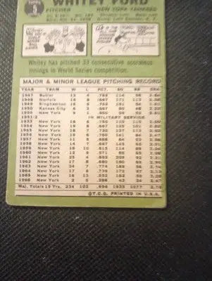 1967 Topps #5 Whitey Ford faint crease. NY Yankees. VG+