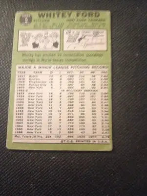 1967 Topps #5 Whitey Ford faint crease. NY Yankees. VG+
