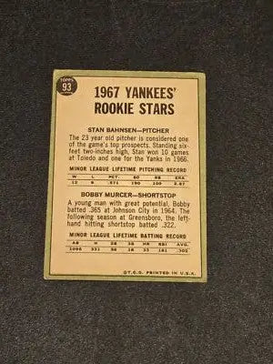 1967 Topps #93 Yankees 1967 Rookie Stars (Stan Bahnsen / Bobby Murcer) - Baseball Card Single