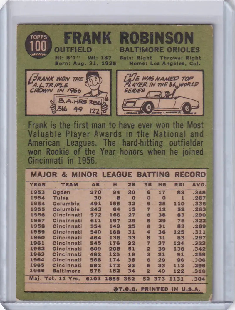 1967 Topps Baseball #100 Frank Robinson - Baltimore Orioles DP - Baseball Card Single