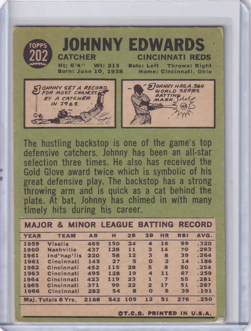 1967 Topps Baseball #202 Johnny Edwards - Cincinnati Reds