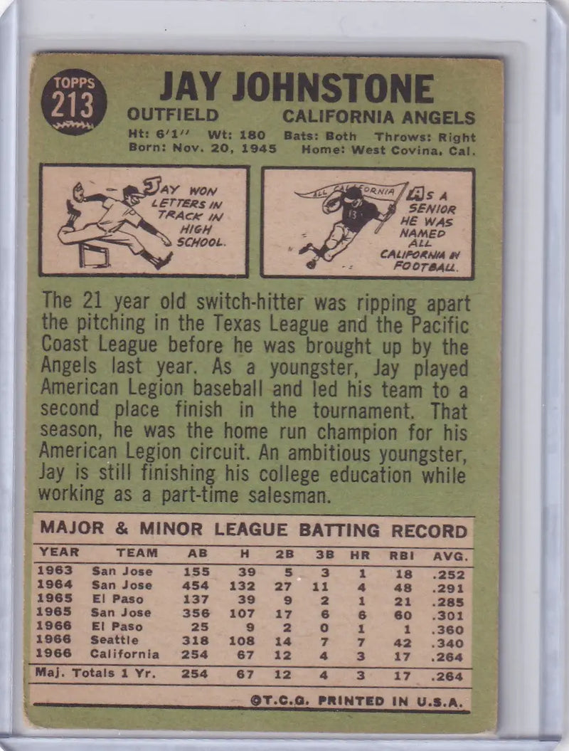 1967 Topps Baseball #213 Jay Johnstone - California Angels RC