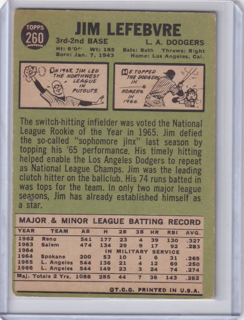 1967 Topps Baseball #260 Jim Lefebvre - Los Angeles Dodgers