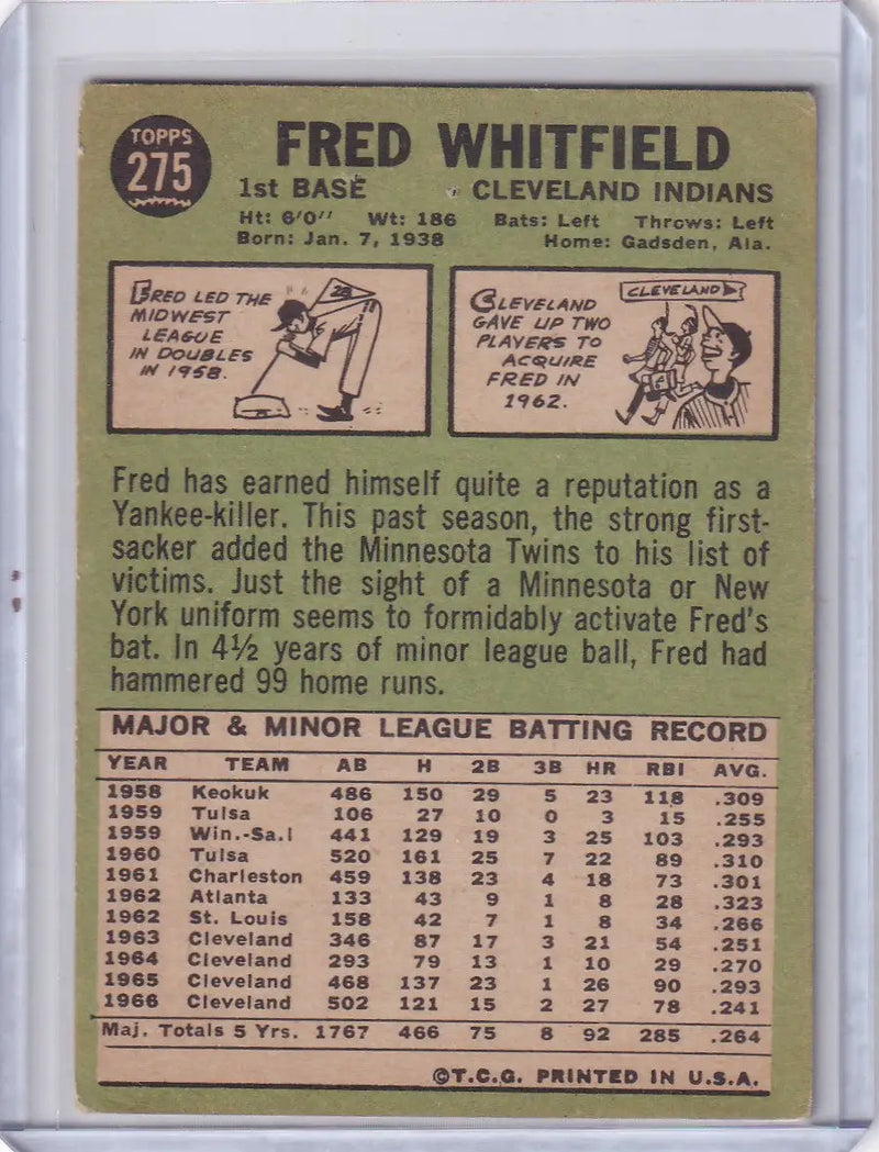 1967 Topps Baseball #275 Fred Whitfield - Cleveland Indians - Baseball Card Single