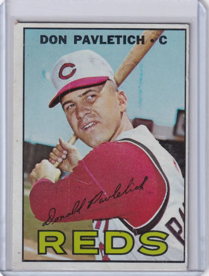 Vintage 1967 Topps Baseball card of Don Pavletich in batting stance for Cincinnati Reds