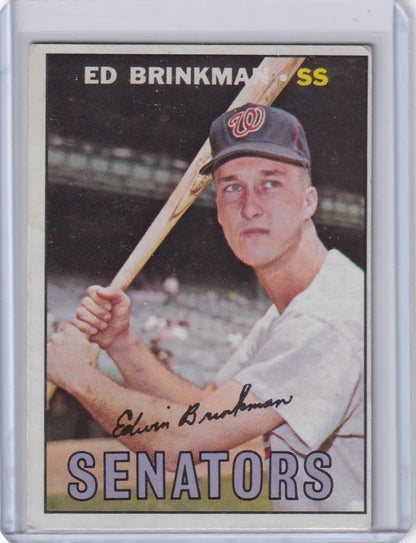 Vintage 1967 Topps Baseball card of Ed Brinkman holding a bat for Washington Senators