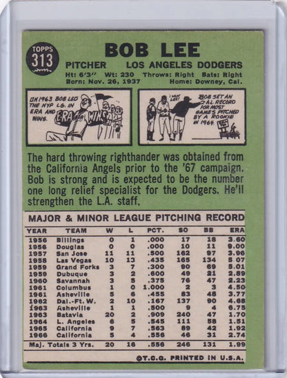Baseball card of Bob Lee from the Los Angeles Dodgers, 1967 Topps Baseball #313