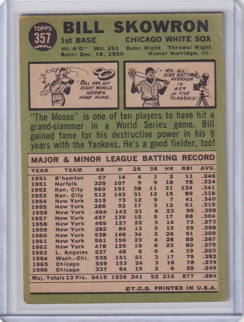 1967 Topps Baseball #357 Bill Skowron - Chicago White Sox