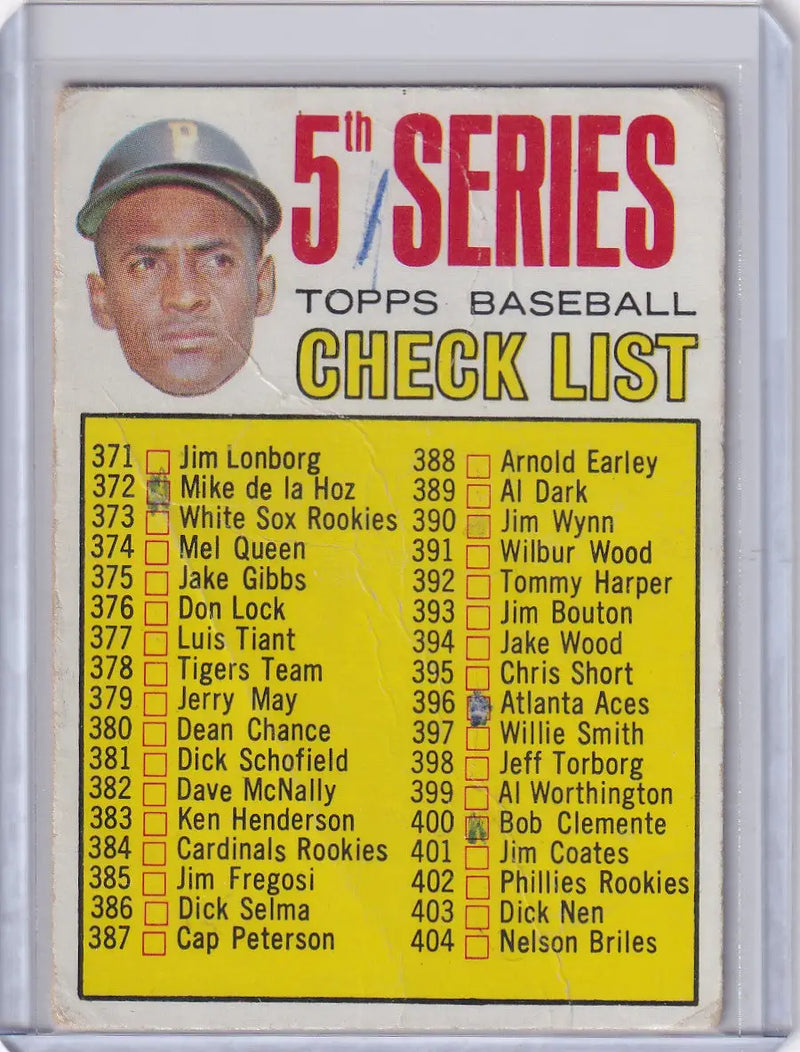 1967 Topps Baseball #361 Checklist (#371-457) Roberto Clemente