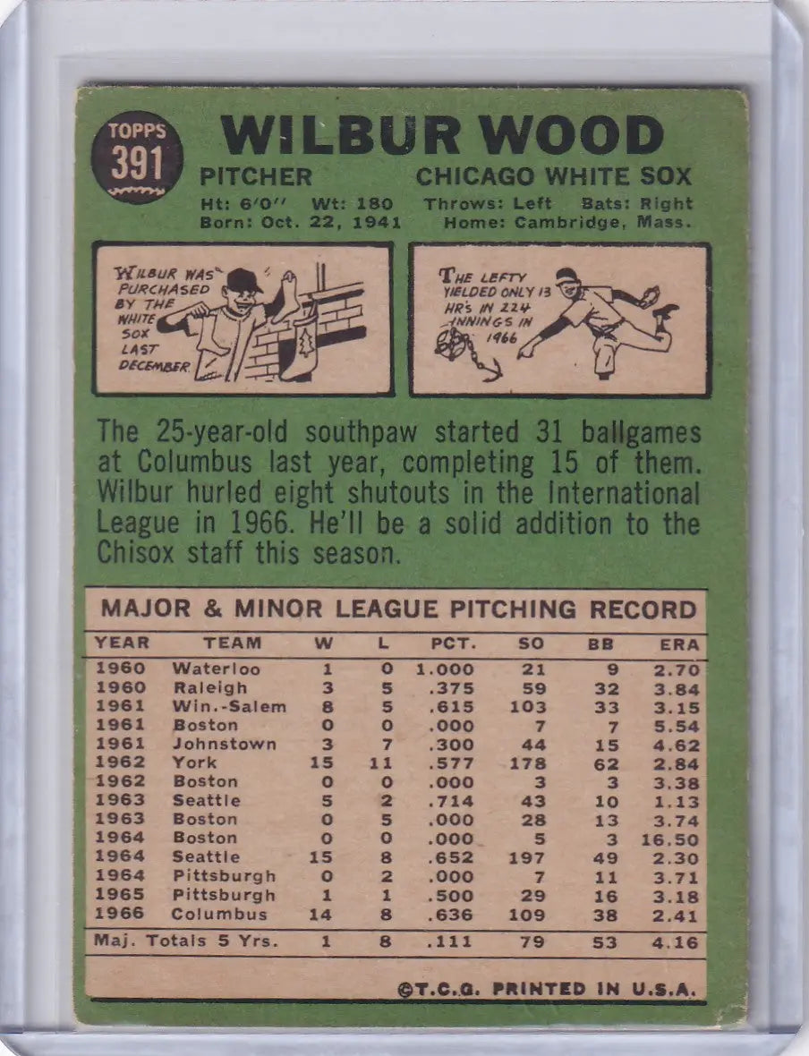 1967 Topps Baseball #391 Wilbur Wood - Chicago White Sox DP