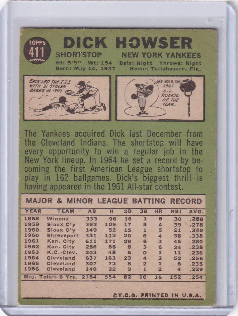 1967 Topps Baseball #411 Dick Howser - New York Yankees DP - Baseball Card Single