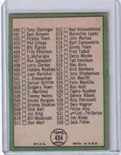 Vintage 1967 Topps Baseball 454a Checklist featuring San Francisco Giants player Juan Marichal